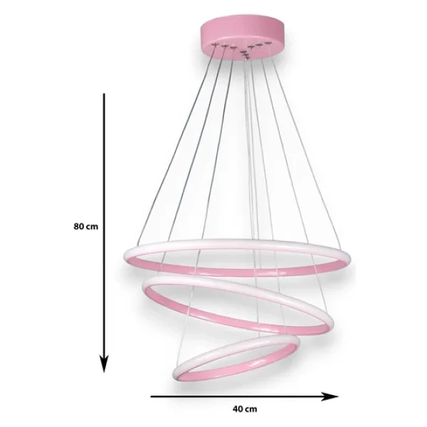 LEGACY Rings Modern Tasarım Pembe Renk - Yatak Odası - Salon -Çocuk Odası - Mutfak Beyaz Led 3 Lü Avize - Görsel 4