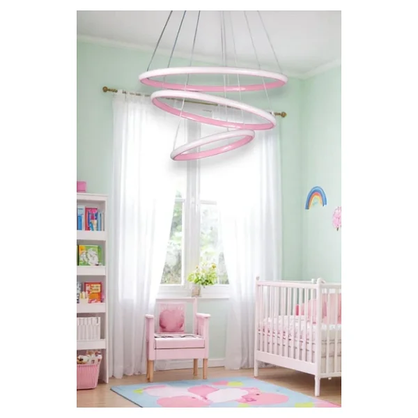 LEGACY Rings Modern Tasarım Pembe Renk - Yatak Odası - Salon -Çocuk Odası - Mutfak Beyaz Led 3 Lü Avize - Görsel 3