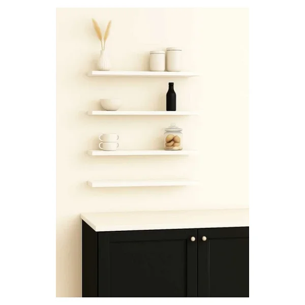 Yankı-Byeg 40 Cm 4lü Mat Beyaz Mdf Uçan Duvar Rafı Gizli Bağlantı Kitaplık - Görsel 2
