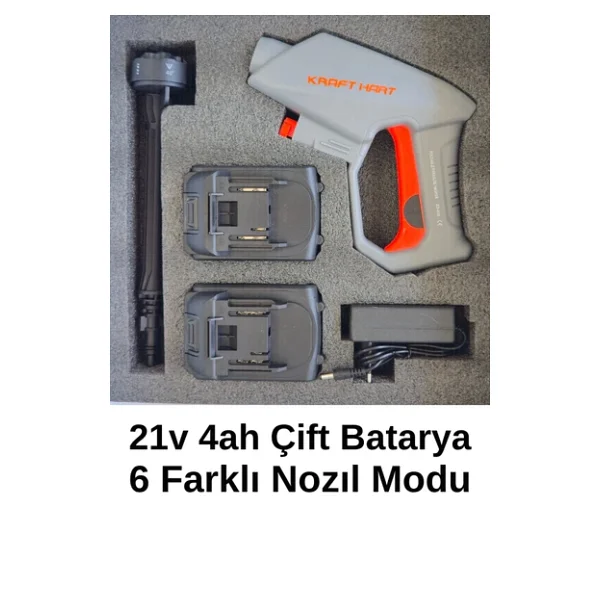 Kraft Hart 21v 4ah Çift Akülü Katlanabilir Basınçlı Yıkama Makinesi 50 Bar Basınç Oto Araba Bahçe - Görsel 5