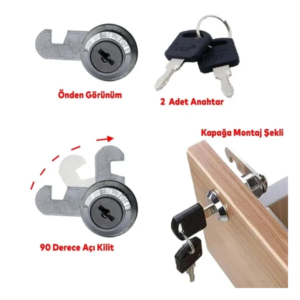 Canex Mandallı Çekmece Kilidi 20 Mm / Nikel - Görsel 6