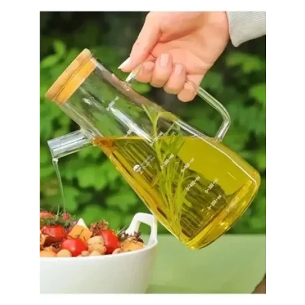 Bambu Kapaklı 900ml Borosilikat Cam Yağlık - Görsel 7