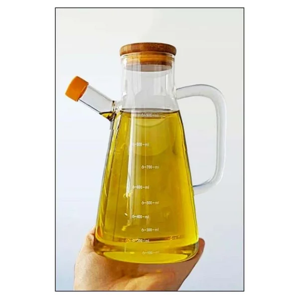 Bambu Kapaklı 900ml Borosilikat Cam Yağlık - Görsel 6