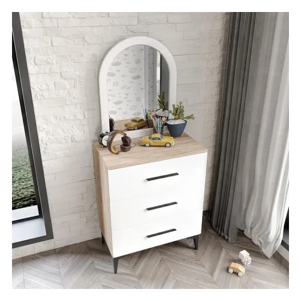 Afilli Ildır Çocuk Odası Takımı 3 Parça Tamamı Mdf Flora Beyaz Aynalı - Görsel 5