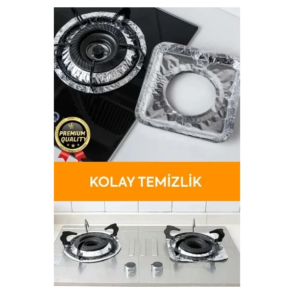 Çok Amaçlı Pratik Leke Önleyici Isıya Dayanıklı Yıkanabilir Alüminyum Ocak Koruyucu Folyo - 10 Adet - Görsel 4