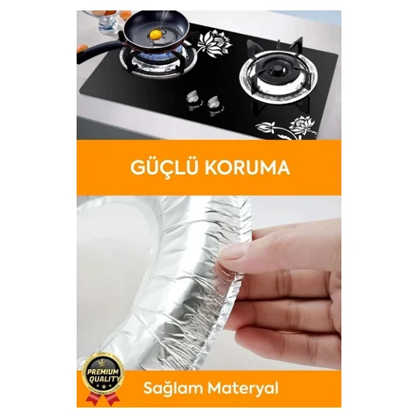 Çok Amaçlı Pratik Leke Önleyici Isıya Dayanıklı Yıkanabilir Alüminyum Ocak Koruyucu Folyo - 10 Adet - Görsel 5