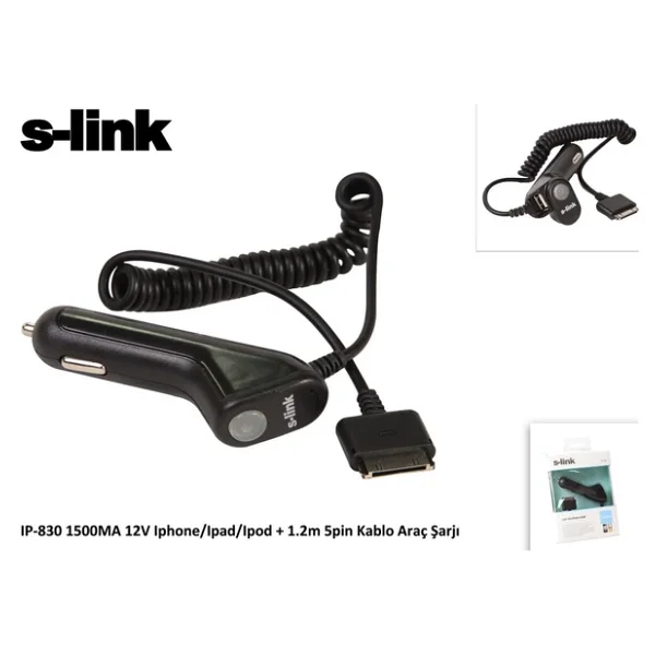 S-link IP-830 12V iPod/iPhone/iPad 1.2 m Araç Şarj Cihazı