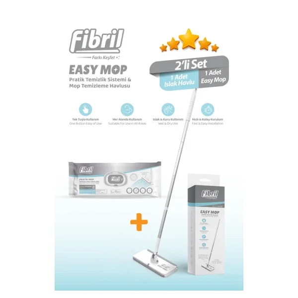 Fibril Easy Mop Pratik Temizlik Sistemi + 1 Paket Temizleme Havlusu 40 Yaprak - Görsel 4