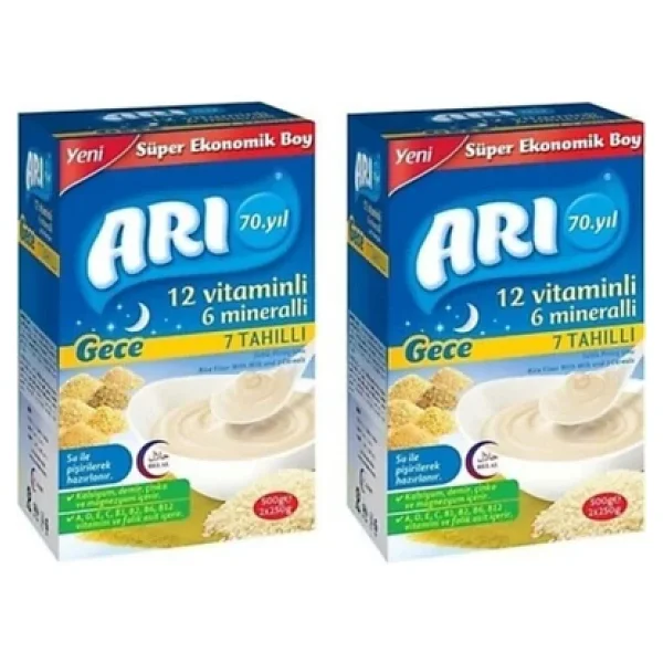 Arı Mama 12 Vitaminli 6 Mineralli 7 Tahıllı Gece Sütlü Pirinç Unu Kaşık Maması 500 Gr 2 Adet - Görsel 4