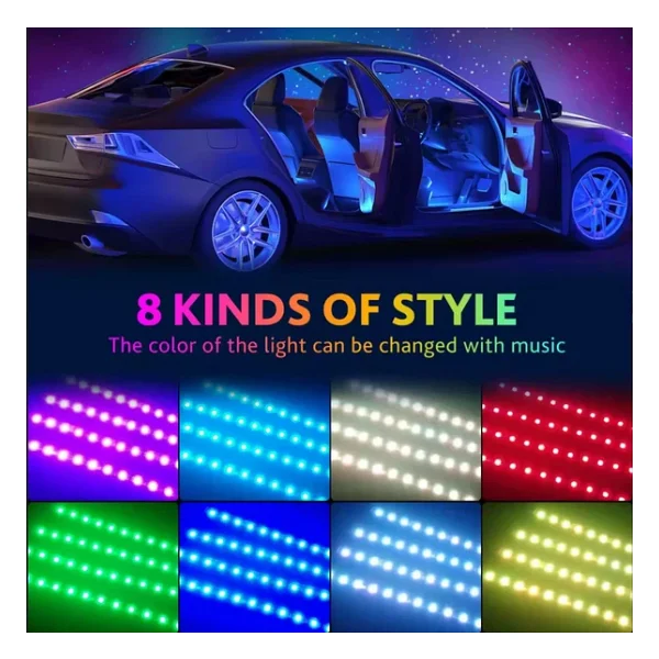 48 LED Araç İçi Ayak Altı LED Işık Kumandalı Müziğe Duyarlı Çakmaklık Girişli Çok Renkli Araç İçi Aydınlatma - Görsel 5