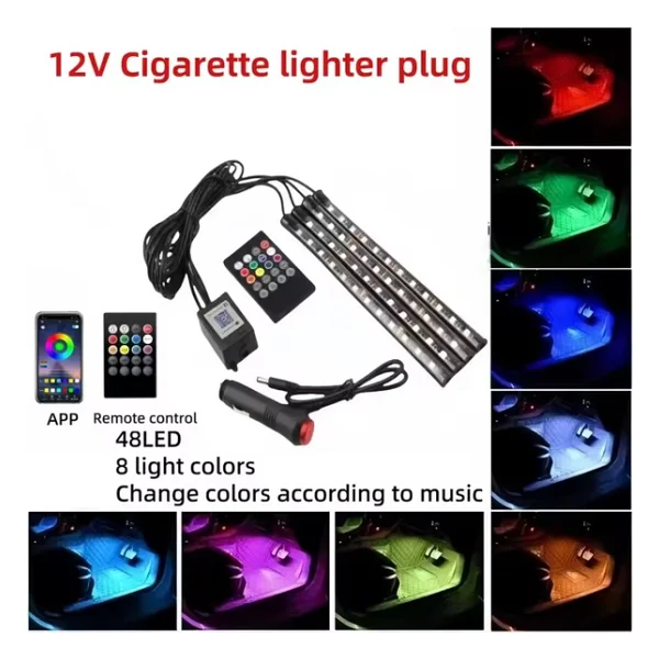 48 LED Araç İçi Ayak Altı LED Işık Kumandalı Müziğe Duyarlı Çakmaklık Girişli Çok Renkli Araç İçi Aydınlatma - Görsel 6