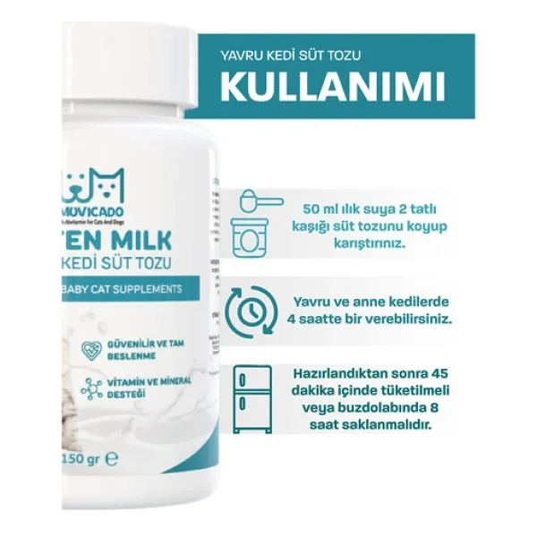 Muvicado Yavru Kedi Süt Tozu Kitten Milk Powder Taurin Dha Anne Hamile Yavru Kedi Süt Desteği - Görsel 6