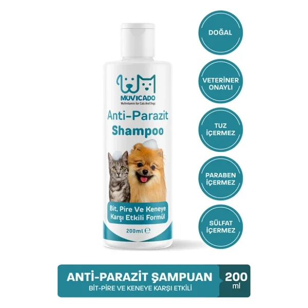 Muvicado Kedi Köpek Parazit Şampuanı Bit Pire Parazit Kene Damlası Tarağı Tasması İle Kullanım - Görsel 3