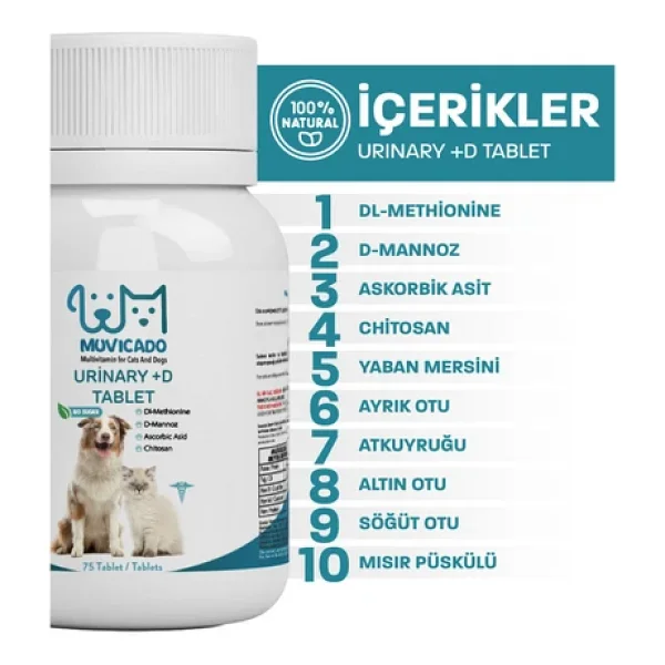 muvicado Kedi ve Köpekler İçin +D Urinary (Üriner) Sistem Destekleyici Tablet Kedi Köpek Vitamini - Görsel 3