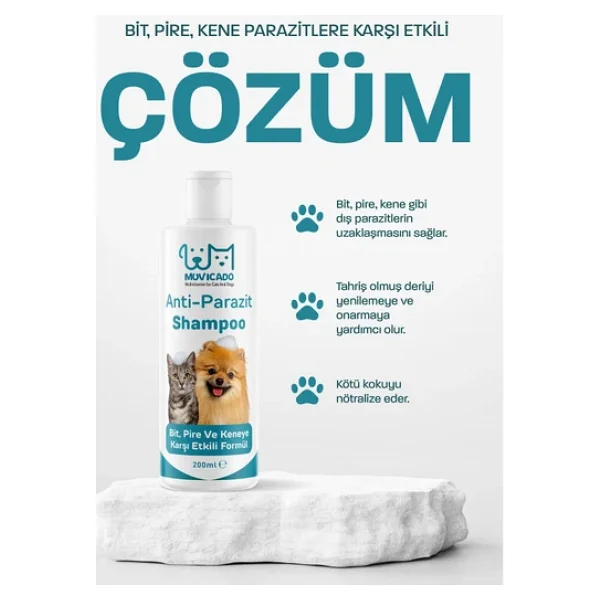 Muvicado Kedi Köpek Parazit Şampuanı Bit Pire Parazit Kene Damlası Tarağı Tasması İle Kullanım - Görsel 4