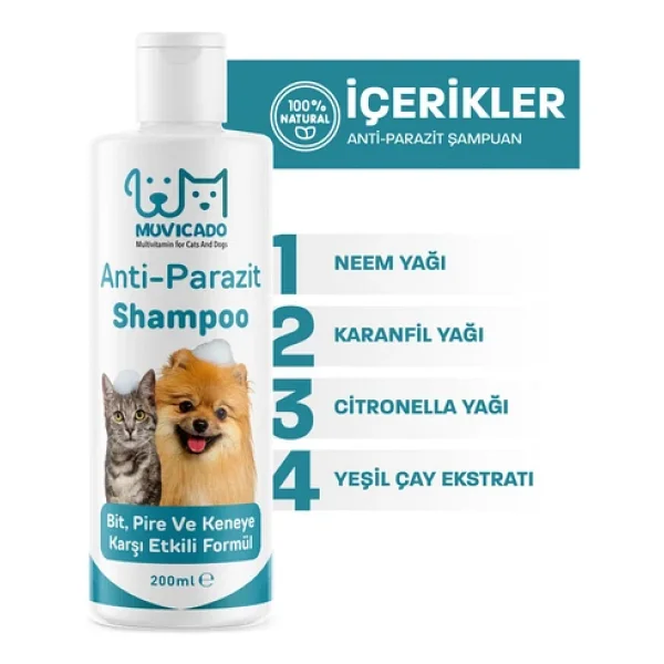 Muvicado Kedi Köpek Parazit Şampuanı Bit Pire Parazit Kene Damlası Tarağı Tasması İle Kullanım - Görsel 5
