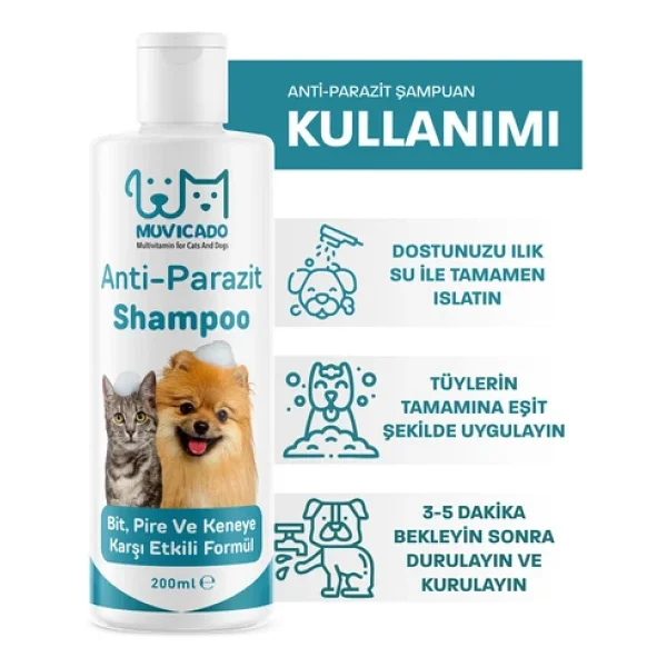 Muvicado Kedi Köpek Parazit Şampuanı Bit Pire Parazit Kene Damlası Tarağı Tasması İle Kullanım - Görsel 6