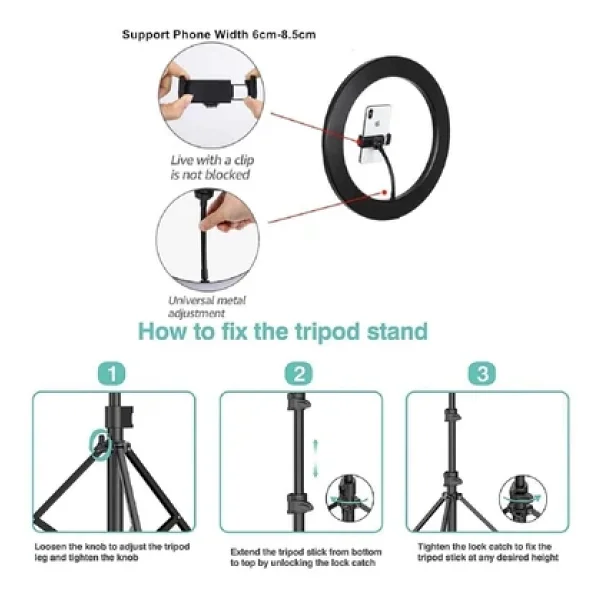Smayling 10ınç Youtuber LED Işıklı Tripod Selfie Makyaj Işığı Sürekli Ring Light 26cm 2.1 M Ayaklı Tripot - Görsel 5