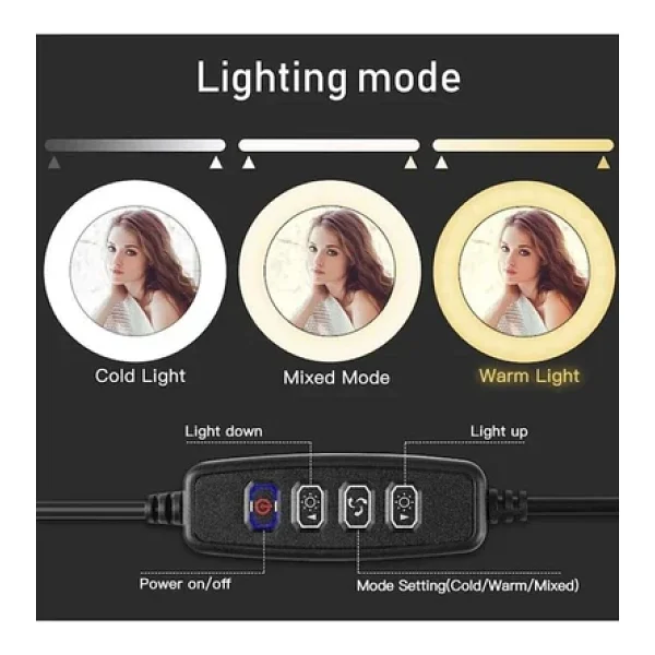 Smayling 10ınç Youtuber LED Işıklı Tripod Selfie Makyaj Işığı Sürekli Ring Light 26cm 2.1 M Ayaklı Tripot - Görsel 4