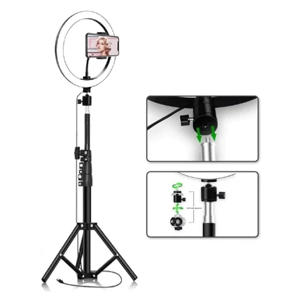 Smayling 10ınç Youtuber LED Işıklı Tripod Selfie Makyaj Işığı Sürekli Ring Light 26cm 2.1 M Ayaklı Tripot - Görsel 3