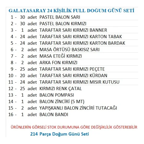 Taraftar Sarı Kırmızı 24 Kişilik Full Doğum Günü Seti - Görsel 2