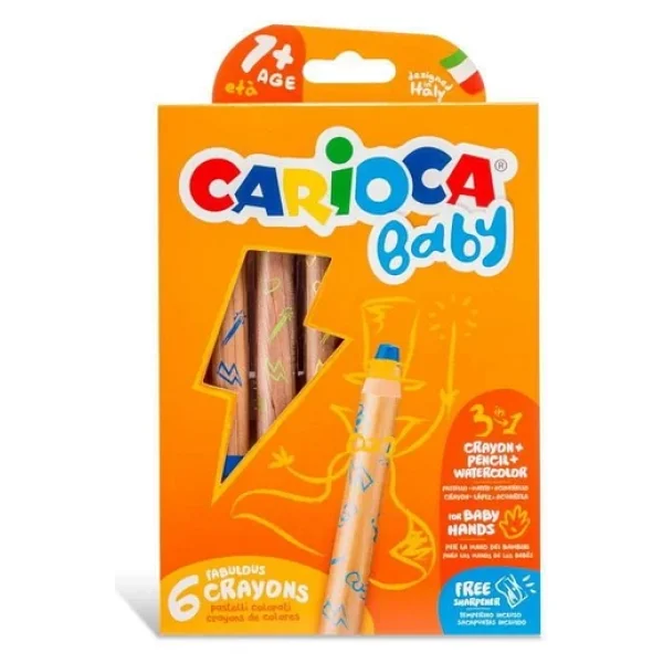 Carioca Baby 3 İn 1 Ahşap Gövdeli 6'lı Jumbo Kuru Boya Seti - Görsel 3