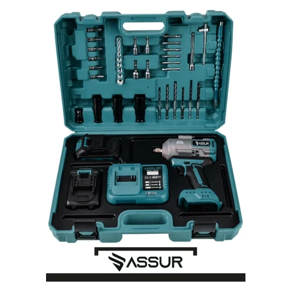 Assur 21v 1100 Nm Torklu Çift Akülü 10 Pilli 1/2 Mavi Şarjlı Somun Sıkma Sökme Makinesi - Görsel 4