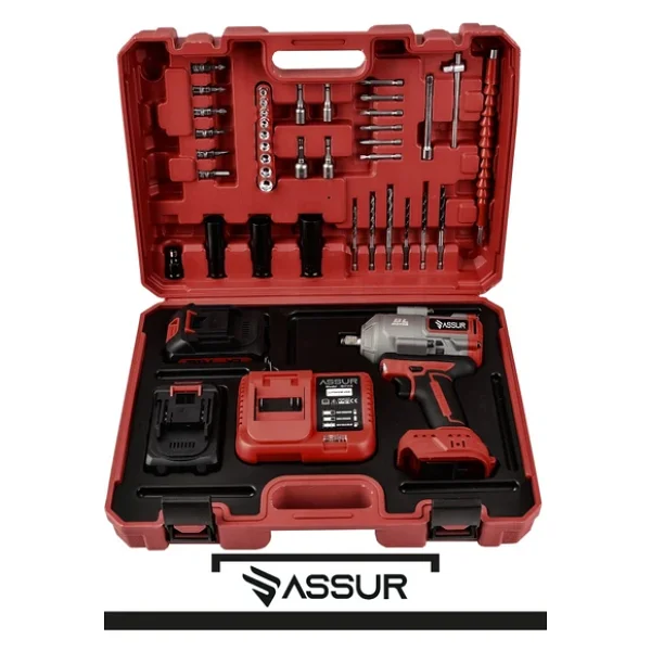 Assur 21v 1100 Nm Torklu Çift Akülü 10 Pilli 1/2 Kırmızı Şarjlı Somun Sıkma Sökme Makinesi - Görsel 4