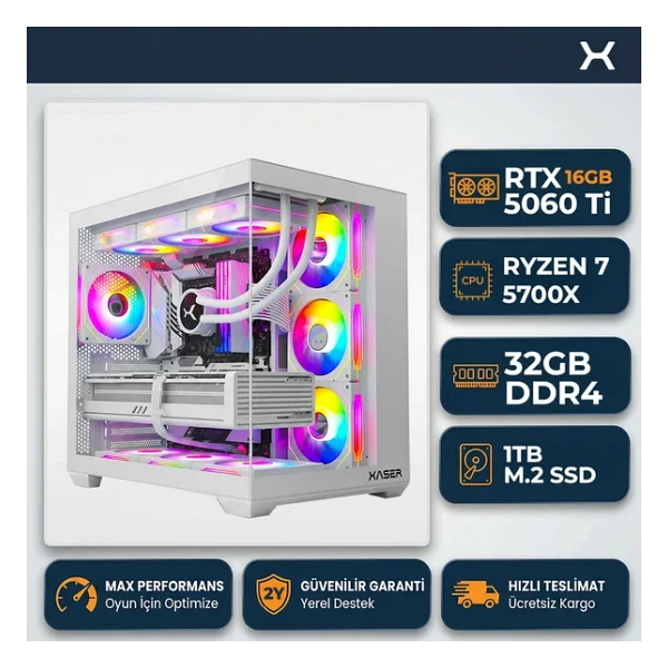 Xaser Sovax60 Ryzen 7 5700x 32gb RAM 1tb M.2 Nvme SSD 16gb Rtx5060ti Sıvı Soğutmalı Hazır Sistem Oyuncu Bilgisayarı - Görsel 3