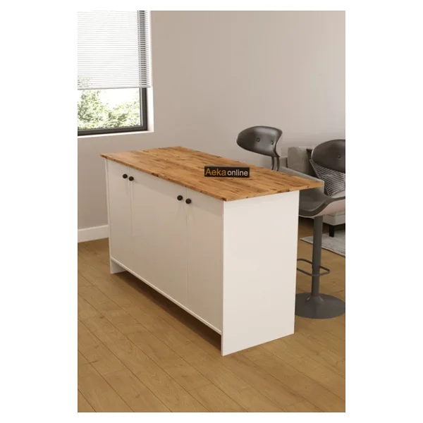 Aeka Ae-2080 Patentli Ayder Mutfak Adası Bar Masası Yemek Masası Dolaplı, Beyaz/Çam Raflı, Çok Amaçlı - Görsel 4