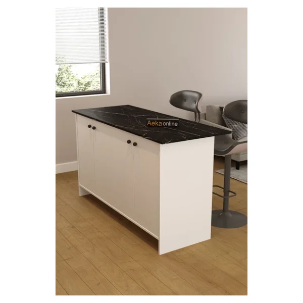 Aeka Ae-2080 Patentli Ayder Mutfak Adası Bar Masası Yemek Masası Dolaplı, Beyaz/S.Mermer Raflı,Çok Amaçlı - Görsel 5