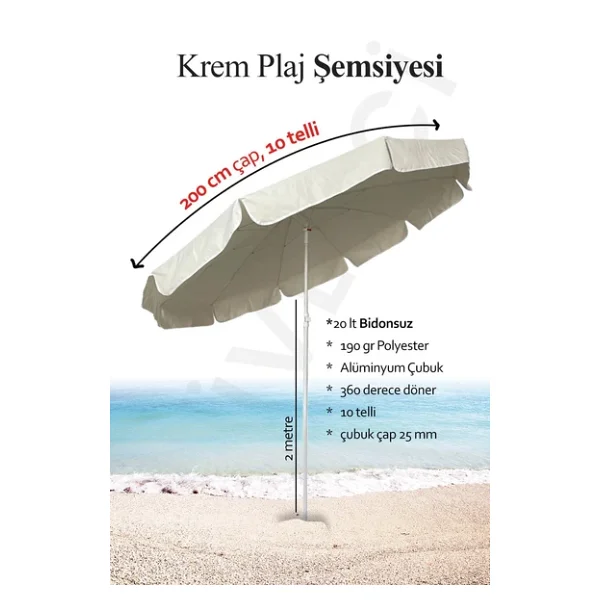 Krem Renkli Yeni Sezon 200cm Plaj, Bahçe, Balkon Şemsiyesi Eğim Verilebilir - Görsel 3