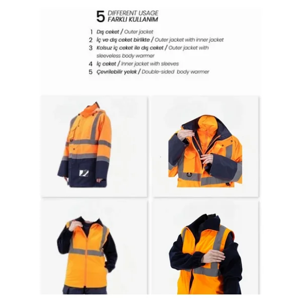 5+1 Oxford Parka- İçi Çıkmalı Kaban Turuncu-Lacivert - Görsel 3