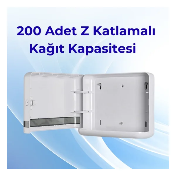 Mulpex Beyaz Duvara Monte Z Katlamalı Kağıt Havlu Dispenseri Premium Abs Gövde, Anahtarlı Kilit, Vidalı & Yapışkan Montaj - Görsel 7