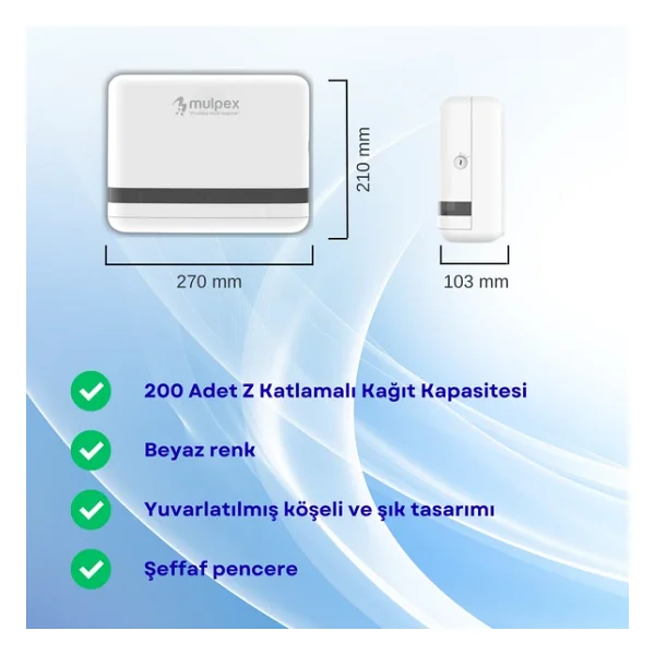 Mulpex Beyaz Duvara Monte Z Katlamalı Kağıt Havlu Dispenseri Premium Abs Gövde, Anahtarlı Kilit, Vidalı & Yapışkan Montaj - Görsel 4