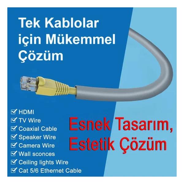 Greentech Esnek Kablo Kanalı Şeritli Gri / Gt-Kk10 - Görsel 6