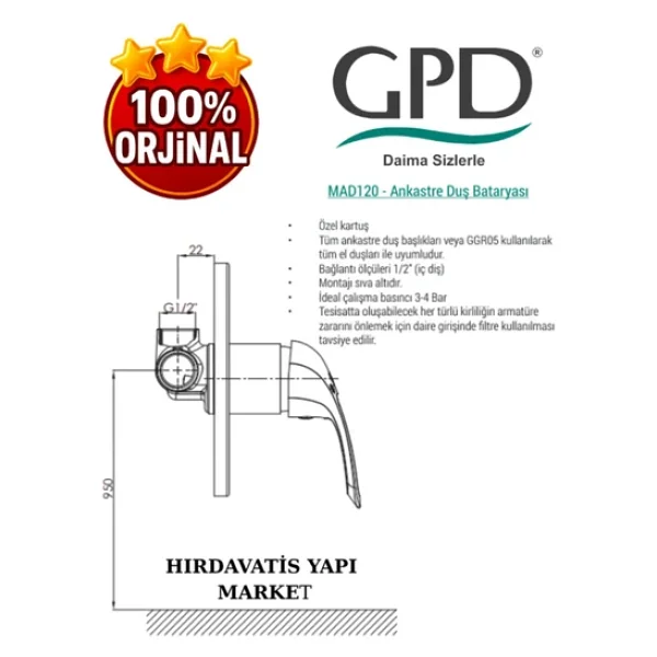 Gpd Adrio Mad120 Ankastre Krom Banyo Bataryası - Görsel 7