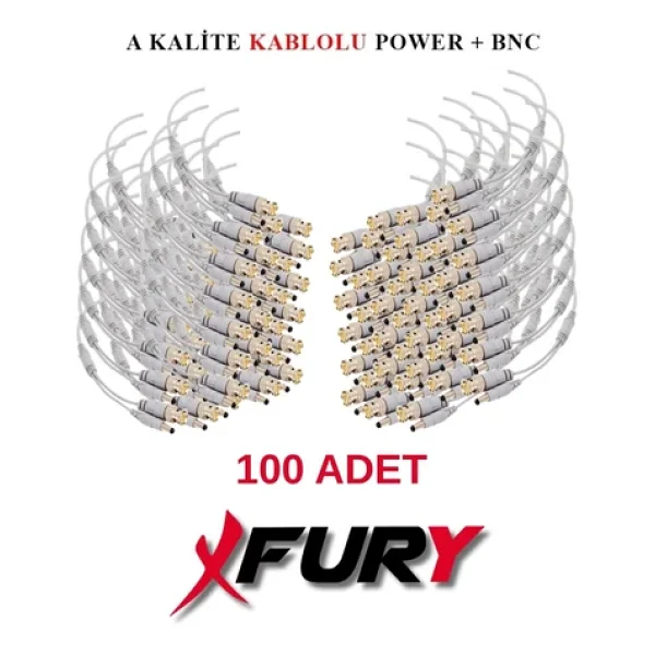 Fury 100 Adet A Kalite Kablolu Hazır Bnc + Dc Power Jack Kablolu Y Tipi Konnektör - Görsel 3