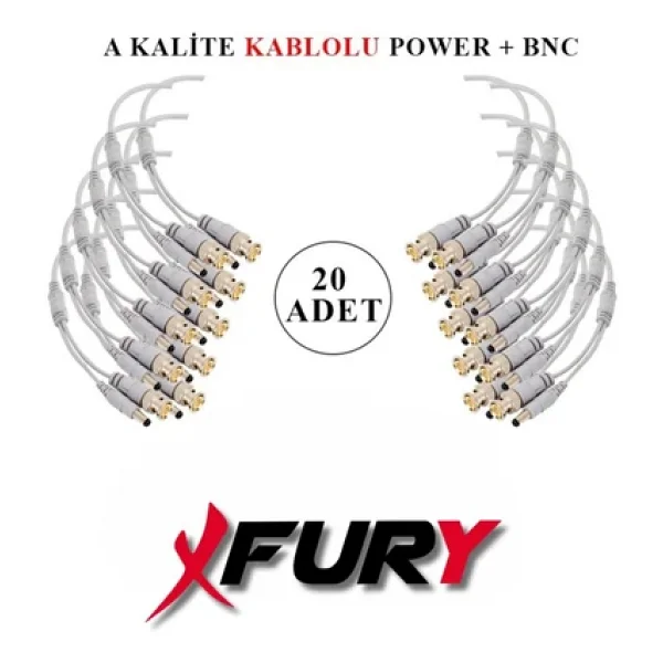 Fury 20 Adet A Kalite Kablolu Hazır Bnc + Dc Power Jack Kablolu Y Tipi Konnektör - Görsel 3
