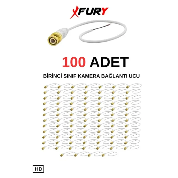 Fury 100 Adet A Kalite Kablolu Hazır Bnc Kablolu Konnektör - Görsel 3