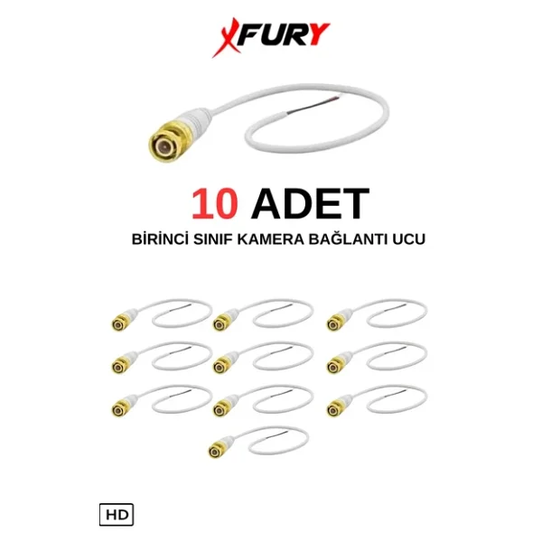 Fury 10 Adet A Kalite Kablolu Hazır Bnc Kablolu Konnektör - Görsel 3
