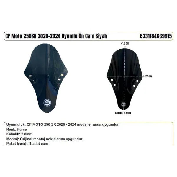Cf Moto 250Sr Siyah (2020-24) Siperlik Camı - Görsel 3