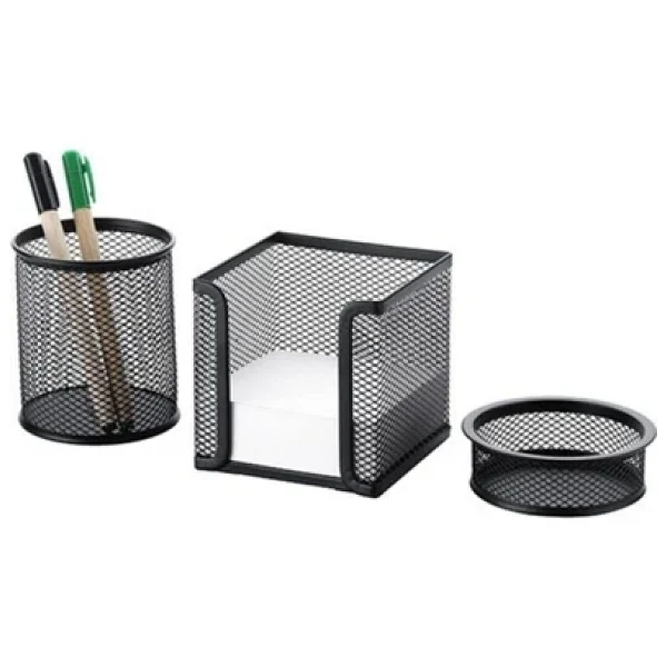 Cassa 3"Lü Masaüstü Set Siyah Tel Kalemlik, Ataşlık, Kağıtlık Fx - Görsel 3