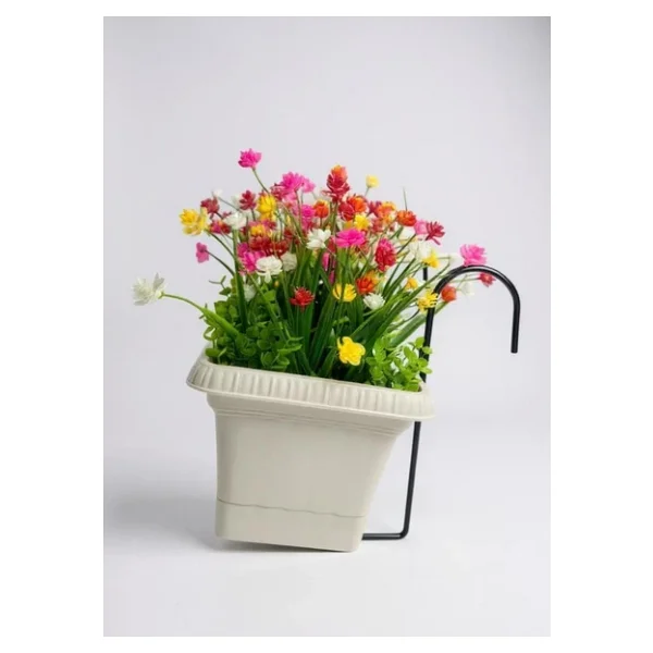 Yapay Çiçek Renkli Mini Lotus Çiçekli Krem Küpeşte Askılı Balkon Çiçeği Balkon Saksısı - Görsel 4
