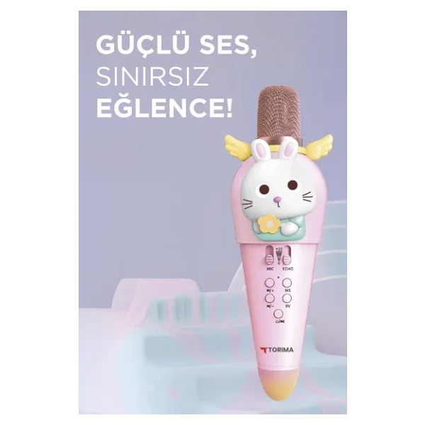 Torima Kıdmıc03 Tavşan Figürlü Şarjlı BT Karaoke Mikrofon Ve Hoparlör 5w Kablosuz Mikrofon - Görsel 5