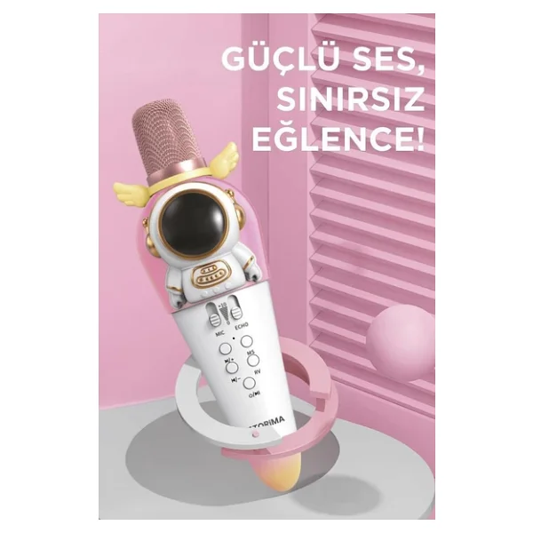 Torima Kıdmıc01 Beyaz Astronot Figürlü Şarjlı BT Karaoke Mikrofon Ve Hoparlör 5w Kablosuz Mikrofon - Görsel 5