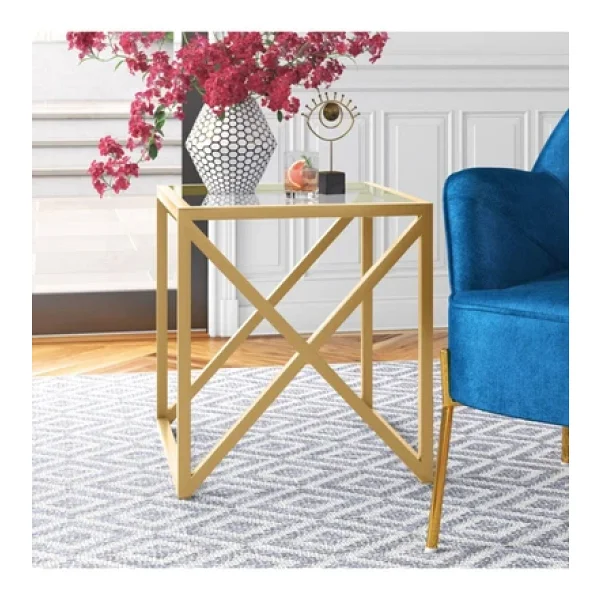 Hitit Dekorasyon Etta Gold Metal Cam Yan Sehpa - Görsel 3