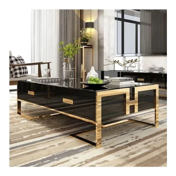 Hitit Dekorasyon Barbara Gold Metal Orta Sehpa - Siyah - Gold - Görsel 5