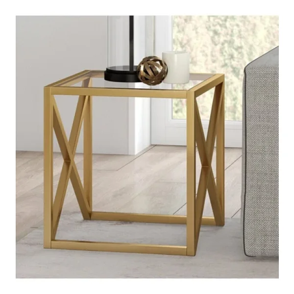 Hitit Dekorasyon Etta Gold Metal Cam Yan Sehpa - Görsel 2