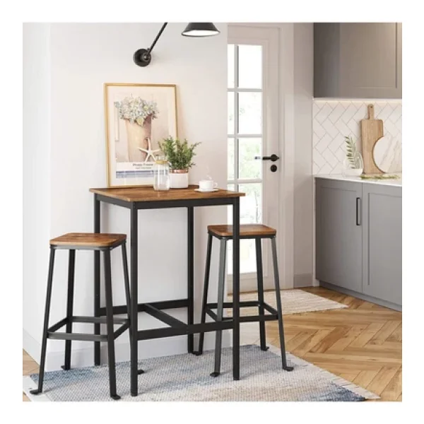 Hitit Dekorasyon Baro Siyah Metal Ahşap Yemek Masası Yüksek 60x60x90 - Görsel 3